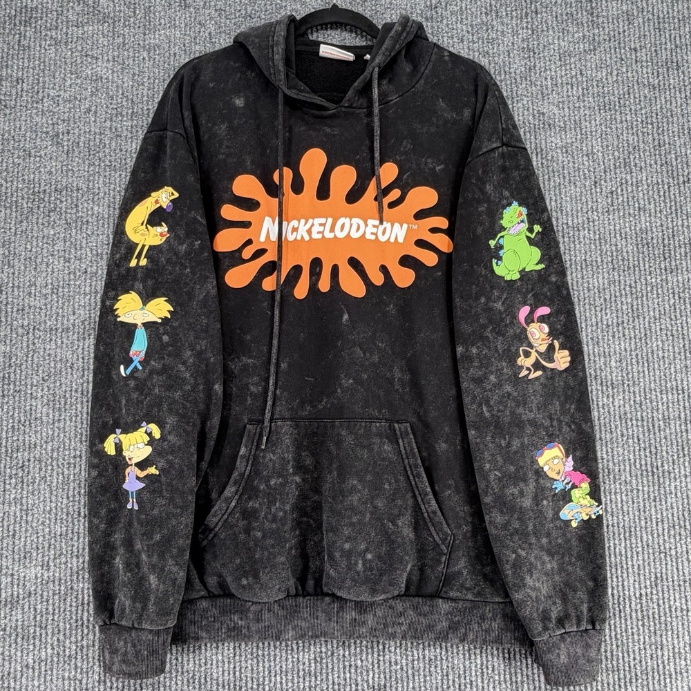 Nickelodeon Rugrats Ren & Stimpy acid wash hoodie sweatshirt XL Large skater 90s